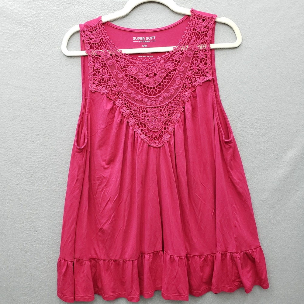 Torrid Sleeveless Ruffle Tank Embroidered Lace Front Hot Pink Southern Cowgirl L
